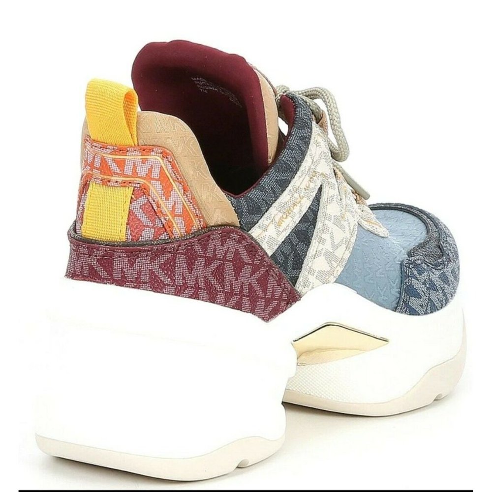 New Michael Kors Women's Olympia Sig Semi Lux Trainer Sneakers Multi - Picture 2 of 5